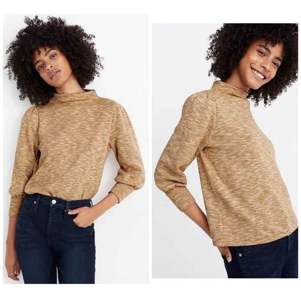 Madewell Gathered-Sleeve Mockneck‎ Top Knit 3/4 Sleeves Pullover Sweater